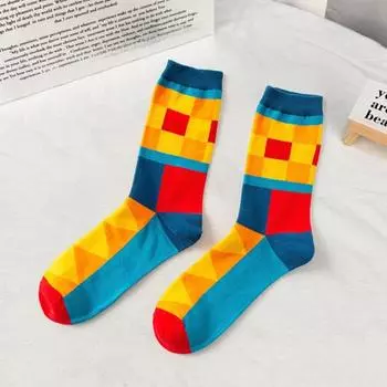 1 пара носков с ярким принтом, мягкие, теплые, эластичные, мягкие, противоскользящие, средней длины, унисекс, без запаха, впитывают влагу, дышащие носки для пар синий
