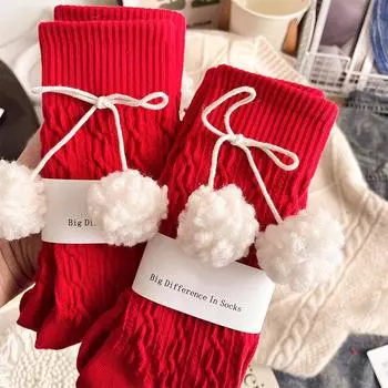 1 пара носков, сладкий красный новогодний шарик для волос, универсальный вязаный узор из овечьей шерсти 1pair