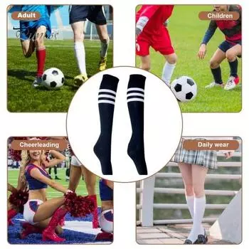 1 пара носков средней длины, полосатые, нескользящие, высокоэластичные, впитывающие пот, футбольные чулки для болельщиков, детские гольфы, спортивные носки для школьных игр S чёрный