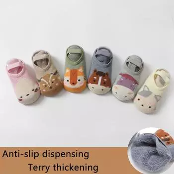 1 пара носков-тапочек для девочек и мальчиков с милым рисунком из хлопка и нескользящей подошвой для малышей с рисунком животных для новорожденных S зелёный