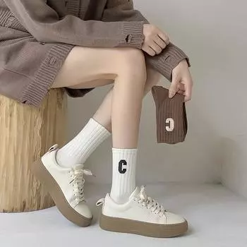 1 пара носков, теплые зимние хлопковые чулки, однотонные носки с буквами, женские чулочно-носочные изделия, зимние носки хаки