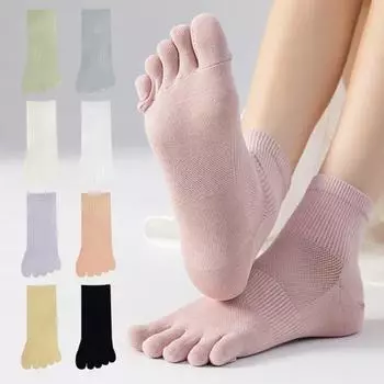 1 пара носков унисекс, лето-весна, сетка, разрезной носок, средняя трубка, противоскользящие, однотонные светло-серый