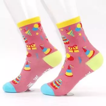 1 пара носков унисекс на день рождения с буквенным принтом, средней длины, толстые, сохраняющие тепло, носки-тапочки со скрытым благословением, нескользящие, трикотажные, повседневные, спортивные носки