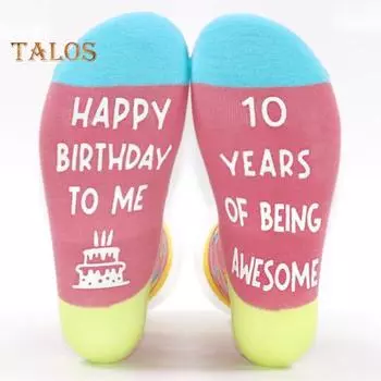 1 пара носков унисекс на день рождения с буквенным принтом, средней длины, толстые, сохраняющие тепло, носки-тапочки со скрытым благословением, нескользящие, трикотажные, повседневные, спортивные носки A