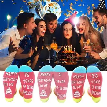 1 пара носков унисекс на день рождения с аппликацией из букв, средней длины, толстые, сохраняющие тепло, носки-тапочки со скрытым дизайном благословения, противоскользящие, трикотажные, повседневная одежда