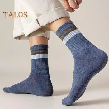 1 пара носков унисекс средней длины, без запаха, полосатые, контрастного цвета, высокая эластичность, противоскользящие, дышащие, мягкие, впитывающие пот, противоусадочные, спортивные хлопковые носки жёлтый