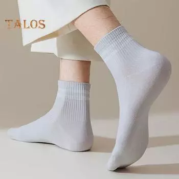 1 пара носков унисекс средней длины, без запаха, в полоску, однотонные, высокая эластичность, противоскользящие, дышащие, мягкие, впитывающие пот, противоусадочные, спортивные хлопковые носки чёрный