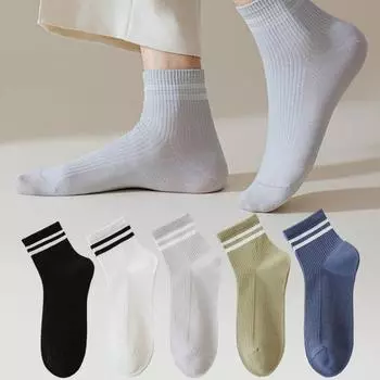 1 пара носков унисекс средней длины, без запаха, в полоску, однотонные, высокая эластичность, противоскользящие, дышащие, мягкие чёрный