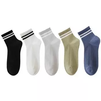 1 пара носков унисекс средней длины, без запаха, в полоску, однотонные, высокая эластичность, противоскользящие, дышащие, мягкие, впитывающие пот, противоусадочные, спортивные хлопковые носки чёрный