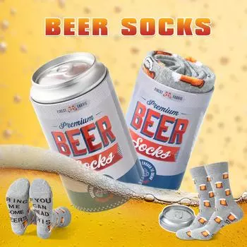 1 пара носков унисекс средней длины с рисунком в виде пивных банок, оригинальный, креативный и интересный подарок, удобные и дышащие, к One Size