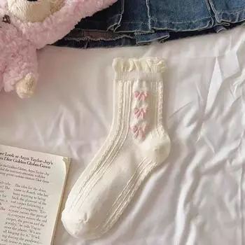 1 пара носков в стиле Лолита с бантом средней длины, носки в стиле принцессы в стиле преппи, уличная одежда Jk