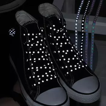 1 пара новых голографических светоотражающих шнурков, крутые кроссовки, кроссовки для бега, шнурки для взрослых и детей, спортивные белые шнурки со звездами 120cm чёрный