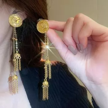 1 пара новых креативных сережек-кисточек в форме кисточки золотой