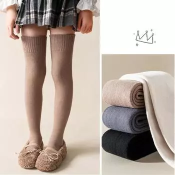 1 пара новых модных носков-чулок для детей, простые однотонные гольфы, осенне-зимние теплые утолщенные носки чёрный