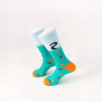 1 пара новых мужских носков средней длины с рисунком «кошка, ловящая рыбу» на осень и зиму