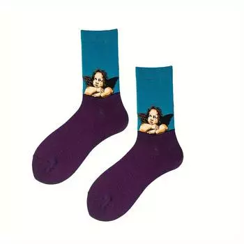 1 пара новых мужских носков средней длины с мультяшным рисунком синего ангела для осени и зимы XXS
