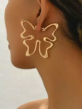 1 пара новых сережек-бабочек с полыми металлическими линиями золотой