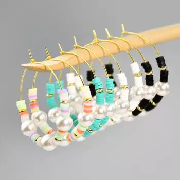 1 пара новых сережек, красочные женские серьги из полимерной глины с жемчугом и круглыми пряжками