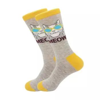 1 пара новых товаров на весну и осень, носки с принтом «кошачьи мордашки» и очками, мужские носки, модные носки средней длины XXS