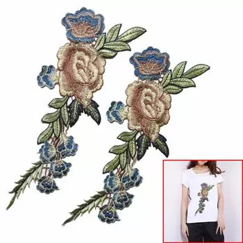 1 пара новых вышитых роз с цветком розы, пришитая нашивка, значок, джинсовое платье, аппликация, ремесло