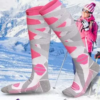 1 пара новых женских зимних теплых лыжных носков, утолщенные дышащие компрессионные носки, термоэластичные длинные чулки фиолетовый