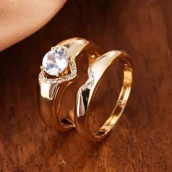 1 пара обручальных колец, изысканный подарок на день святого Валентина, сверкающие стразы, сердце любви для женщин и мужчин US 7 золотистый