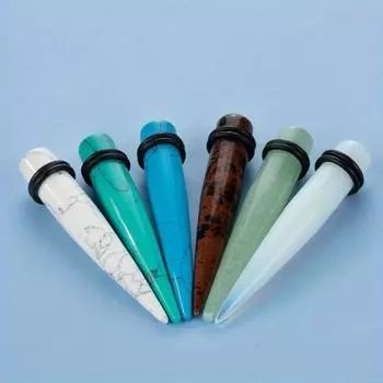 1 пара обсидиан опал зеленый бирюзовый белый бирюзовый синий бирюзовый острый конус камень расширение ушей ювелирные изделия для пирсинга 6mm