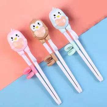 1 пара обучающих палочек для еды в форме пингвина, противоударный пищевой материал, милые обучающие палочки для еды в виде животных для роста рук синий