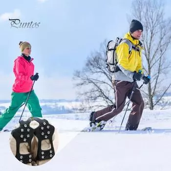 1 пара обуви Кошки с 10 стальными зубцами Нескользящая резиновая обувь Шипы для сцепления на снегу Ледоходные зимние ботинки для ходьбы на открытом воздухе Скалолазание Походы S