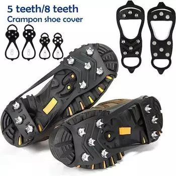 1 пара обуви Кошки с 5/8 зубцами из нержавеющей стали Нескользящие чехлы для обуви Шипы Сцепление со снегом Ледоходные зимние ботинки Grippers M with 5 Tooth чёрный