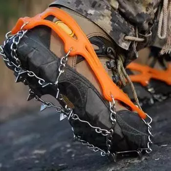 1 пара обуви, кошки с 8/10 зубцами из нержавеющей стали, цепь, нескользящая обувь, шипы, снежно-ледяные захваты, походные ботинки для скалолазания, чехол для захватов A чёрный