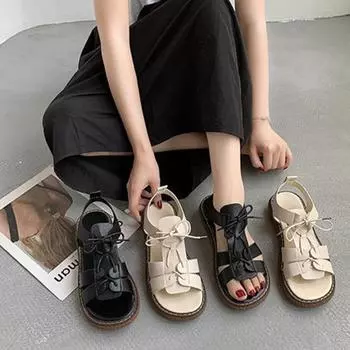 1 пара обуви на платформе для мелкого шитья, шикарные студенческие пляжные дорожные сандалии с повязками 35 бежевый