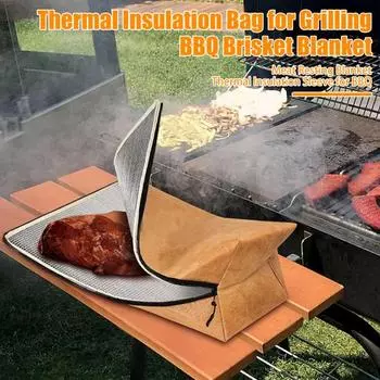1 пара одеял для барбекю, термосумка для хранения мяса, многоразовая термоизоляционная сумка для гриля с застежкой-молнией, портативное многоразовое одеяло для готовки на открытом воздухе светло-коричневого