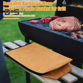 1 пара одеял для барбекю, термосумка для хранения мяса, многоразовая термоизоляционная сумка для гриля с застежкой-молнией, портативное многоразовое одеяло для готовки на открытом воздухе светло-коричневого