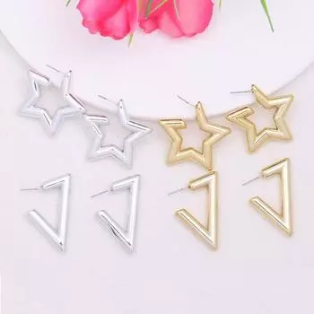 1 пара однотонных гладких висячих сережек в форме леди в виде звезды и треугольника для свиданий и вечеринок Star золотистый