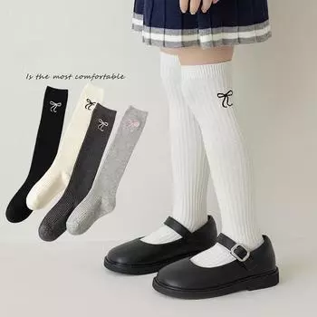 1 пара однотонных леггинсов для девочек, чулки Лолита из чесаного хлопка с бантом, модные зимние и осенние гольфы для старшей школы S