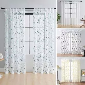 1 пара оконных занавесок, полупрозрачных, декоративных, дышащих, в пасторальном стиле, с вышивкой листьев, проходящих через машинную стирку, для украшения дома, прозрачных занавесок на окна S белый