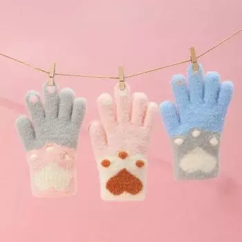 1 пара осенне-зимних милых пушистых перчаток с изображением котенка для детей, мальчиков и девочек, модные детские перчатки с изображением мультяшной кошачьей лапки, утолщенные плюшевые перчатки