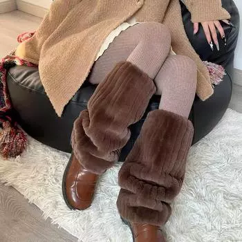 1 пара осенне-зимних носков из меха норки, сохраняющих тепло, утолщенных, плюшевых, с мехом для ножек теленка