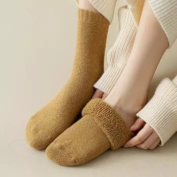 1 пара осенне-зимних носков средней длины, однотонные, противоскользящие, защита лодыжки, толстые, теплые, высокоэластичные, без запаха, мягкие носки унисекс белый