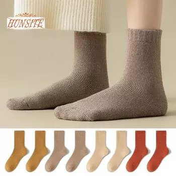 1 пара осенне-зимних носков, средняя трубка, однотонные, противоскользящие, защита лодыжки, толстые теплые, высокая эластичность, без запаха, мягкие, унисекс носки белый