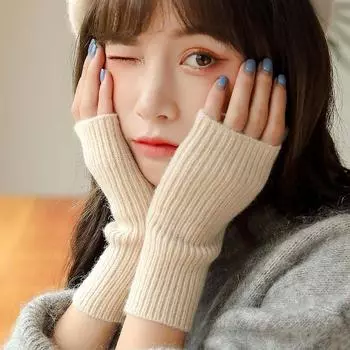 1 пара осенне-зимних однотонных шерстяных вязаных перчаток для женщин, открытых пальцев, для студентов, сенсорных экранов, теплые перчатки, утолщенные вязаные перчатки с защитой запястья