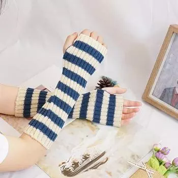 1 пара осенне-зимних перчаток без пальцев в полоску с принтом, вязаные высокоэластичные нескользящие рукава, сохраняющие тепло, ветрозащитные чехлы для велосипедных рук белый