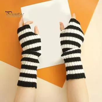 1 пара осенне-зимних перчаток без пальцев в полоску с принтом, вязаные высокоэластичные нескользящие рукава, сохраняющие тепло, ветрозащитные чехлы для велосипедных рук фиолетовый