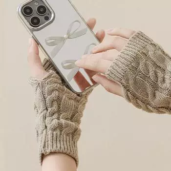 1 пара осенне-зимних перчаток с полупальцами, трикотажные, высокоэластичные, нескользящие, утеплители для запястий, Pure белый