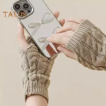 1 пара осенне-зимних перчаток с полупальцами, трикотажные, высокоэластичные, нескользящие, утеплители для запястий, однотонные, сохраняющие тепло, ветрозащитные, для велоспорта, письма и набора текста кофейный