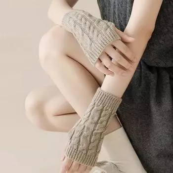 1 пара осенне-зимних перчаток с полупальцами, трикотажные, высокоэластичные, нескользящие, утеплители для запястий, однотонные, сохраняющие тепло, ветрозащитные, для велоспорта, письма и набора текста кофейный