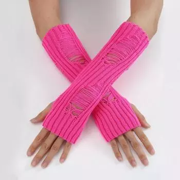 1 пара осенне-зимних перчаток с рваными краями без пальцев, трикотажные, высокоэластичные, нескользящие, утеплители для рук белый