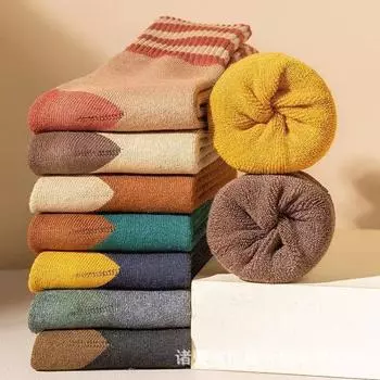 1 пара осенне-зимних плюшевых и утолщенных носков средней длины, теплые махровые носки, теплые длинные носки, модные женские размеры 34-42 One size