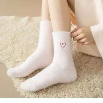 1 пара осенне-зимних утолщенных бархатных женских носков для дома, теплые носки для сна белый